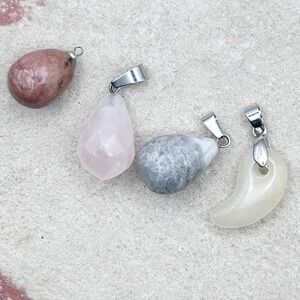 LOT 4 Natural Stone Pendants Rose Quartz Howlite Magatama Jasper Small